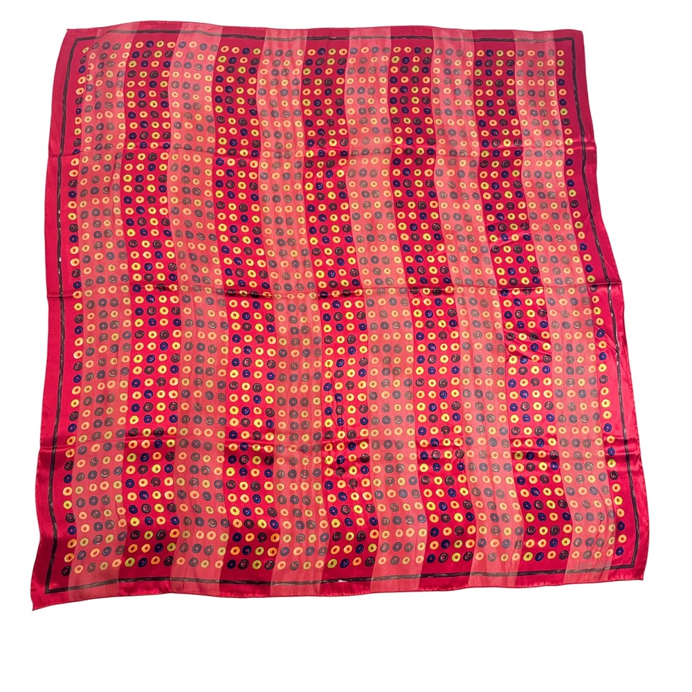 Vintage LUCA LUCA Women's Red Multicolor Donut Print Square Silk Scarf 34"x34"